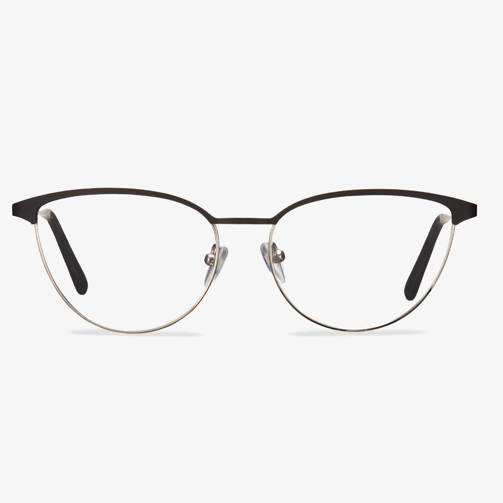 Stella NF18021C1 black and silver-colored cat-eye eyeglasses, front view