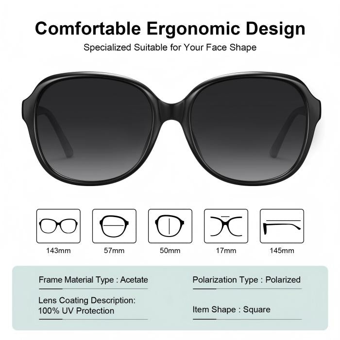 Carfia Acetate Polarized Sunglasses for Women UV Protection Retro Trendy Big Sunnies