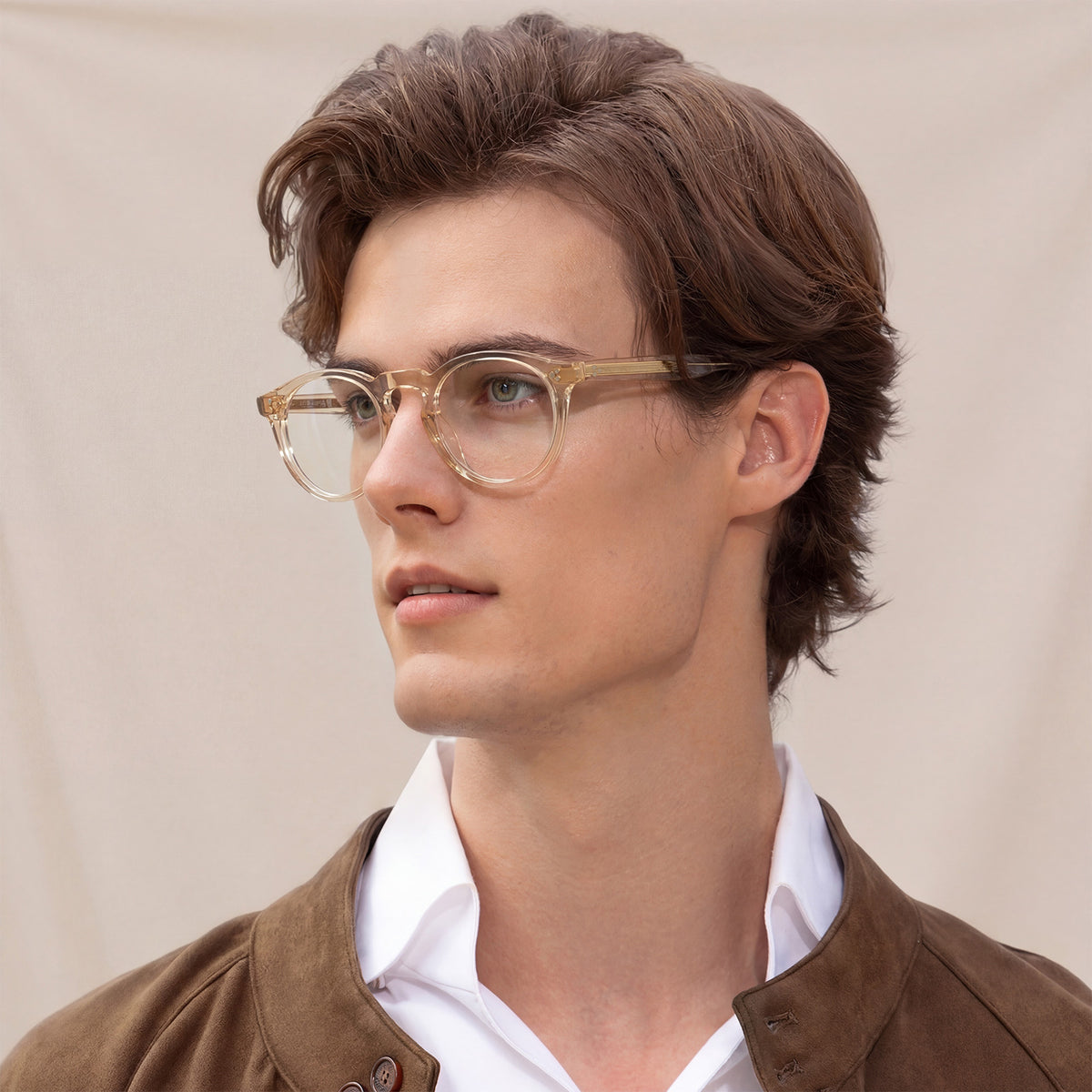 round acetate eyeglasses Mesa CA2306-FC05 with metal rivet details Italian design prescription frames men lifestyle