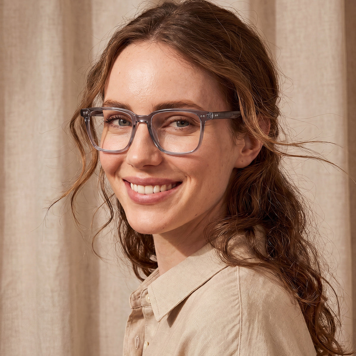 CARFIA Martia transparent grey square eyeglasses – lightweight acetate full-rim frame women eyewear