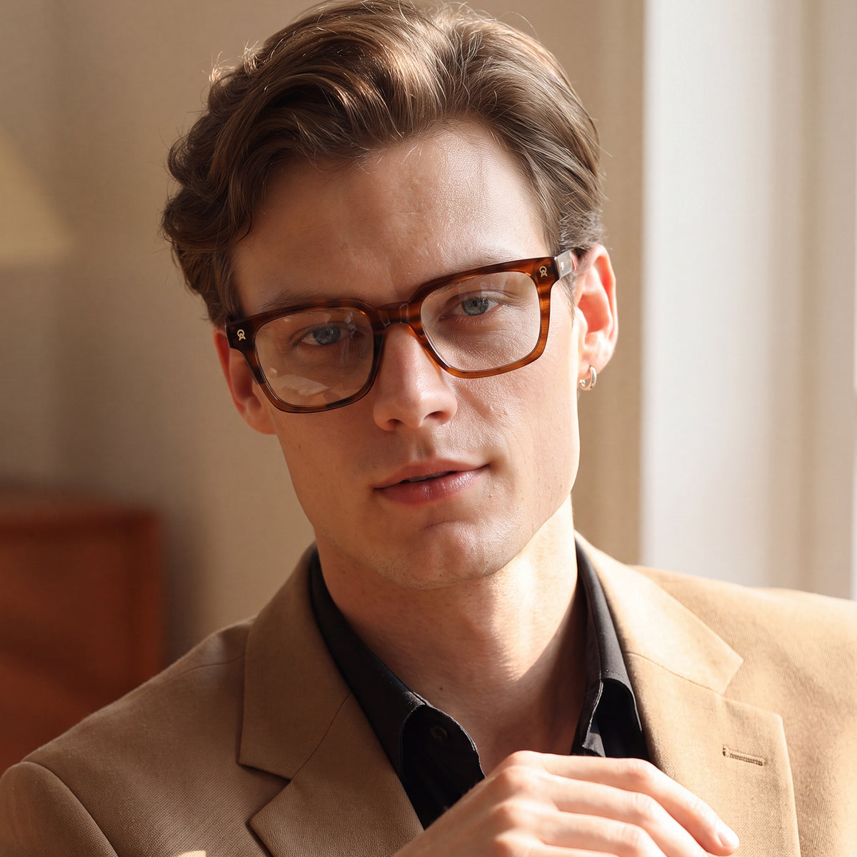 CA6232 CARFIA Camet Rectangular Eyeglasses – Italian-Designed Brown Acetate Frame men lifestyle