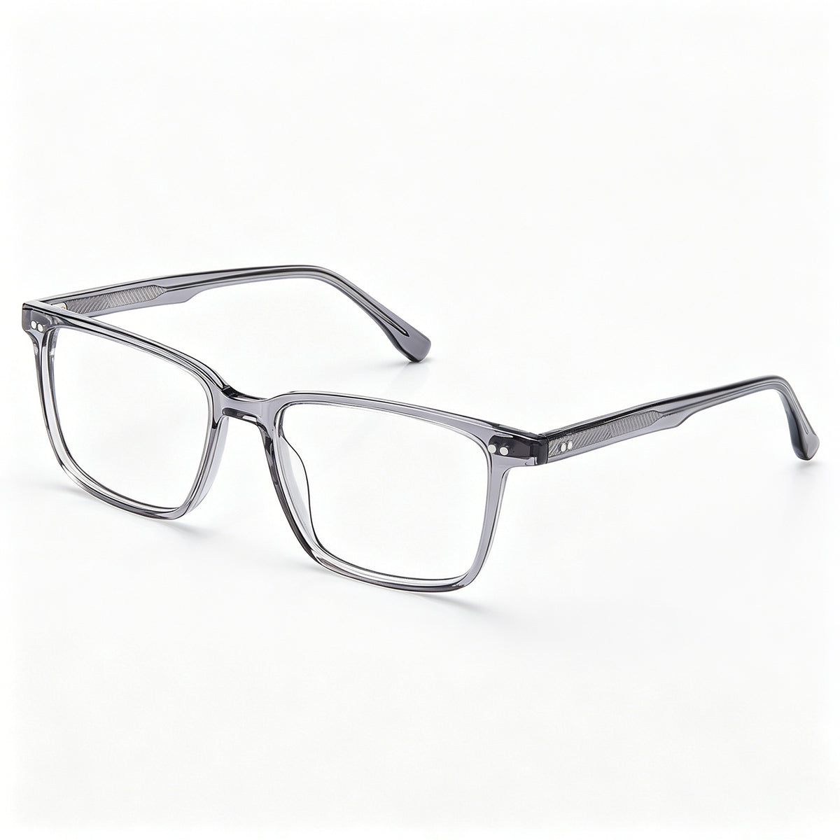 CARFIA Martia grey acetate eyeglasses side view – 145mm temple arm, full-rim square frame angle
