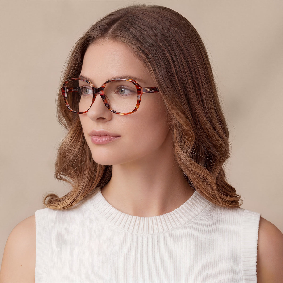 Carfia Italian Acetate Optical Frames Oversized Square Red Tortoiseshell Eyeglasses for Women lifestyle