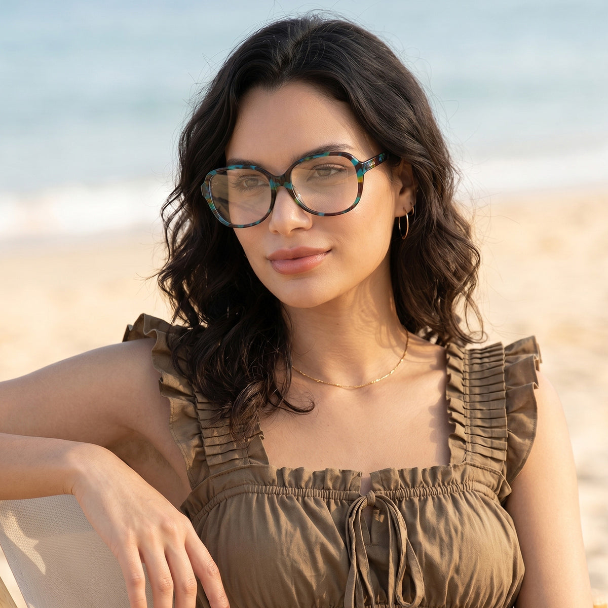 Carfia Oversized Square Tortoiseshell Eyeglasses for Women Italian designer Acetate Optical Frames women model