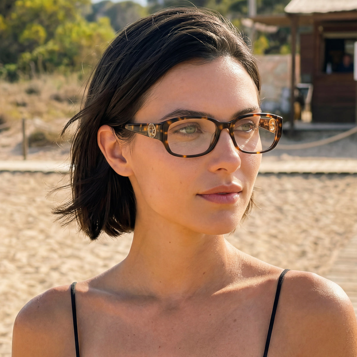 Carfia Tortoiseshell Premium Acetate Eyeglasses Italian Design with Signature Deer Logo Temple women lifestyle