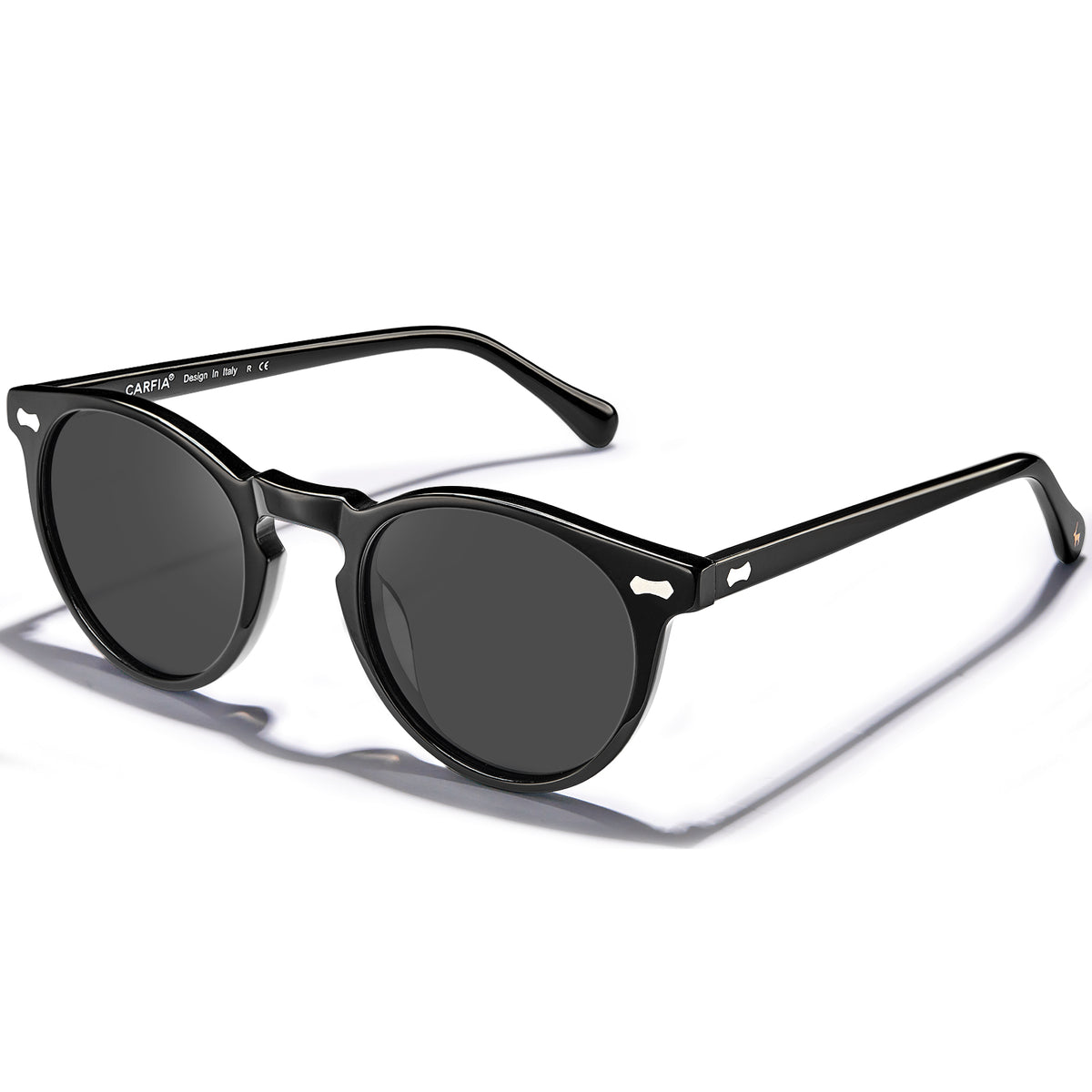 Prescription Sunglasses Black Frame with Grey Lenses Round CARFIA Eyewear angle
