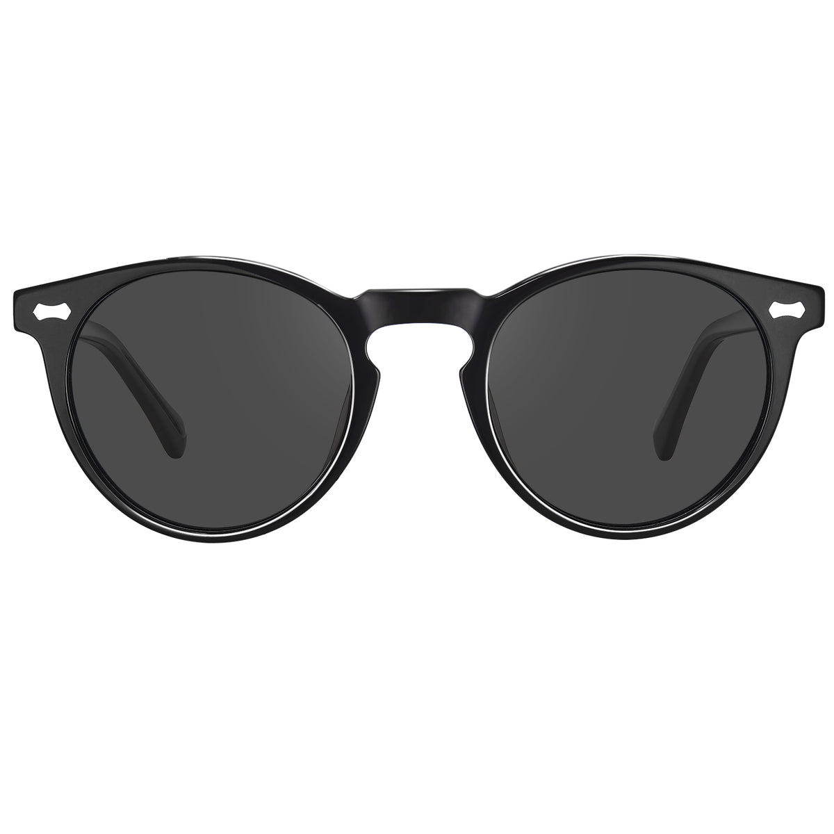 Prescription Sunglasses Black Frame with Grey Lenses Round CARFIA Eyewear front