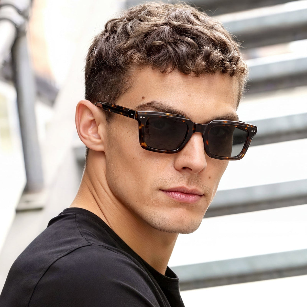 Carfia Arnect-C14-RX Tortoise Acetate Square Polarized Prescription Sunglasses for Men, Lifestyle