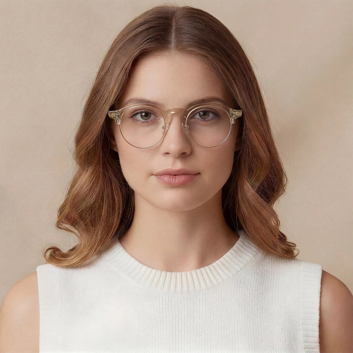 Carfia Cathom CA1962-FC05 Gold Acetate Round Prescription Glasses Eyeglasses for Unisex, Model View