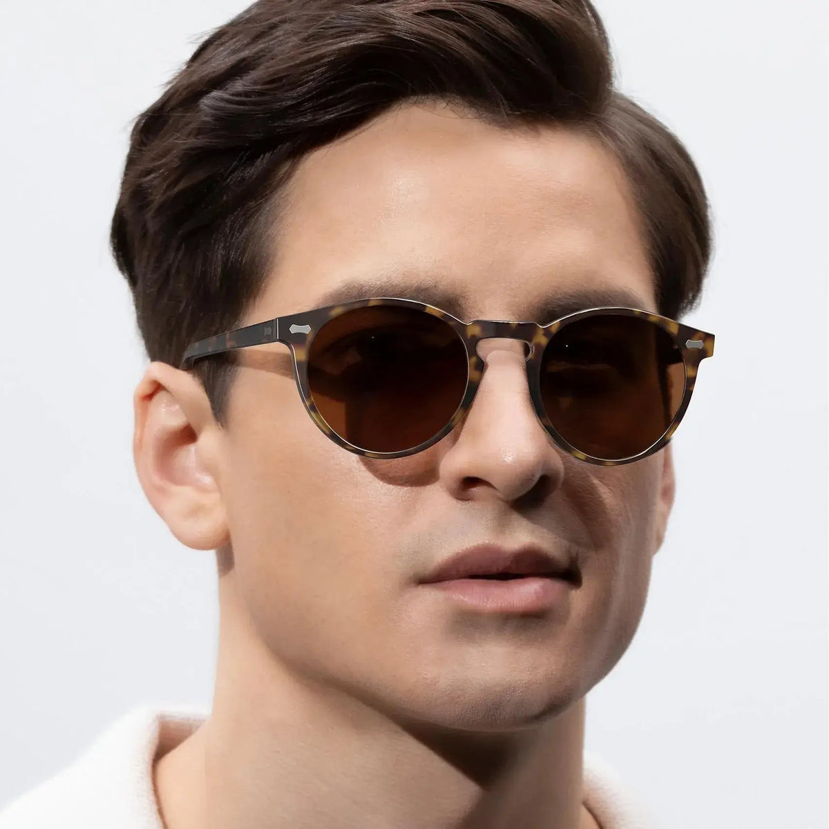 Carfia Concord-L15 Tortoise Acetate Round Polarized Sunglasses for Men, Model