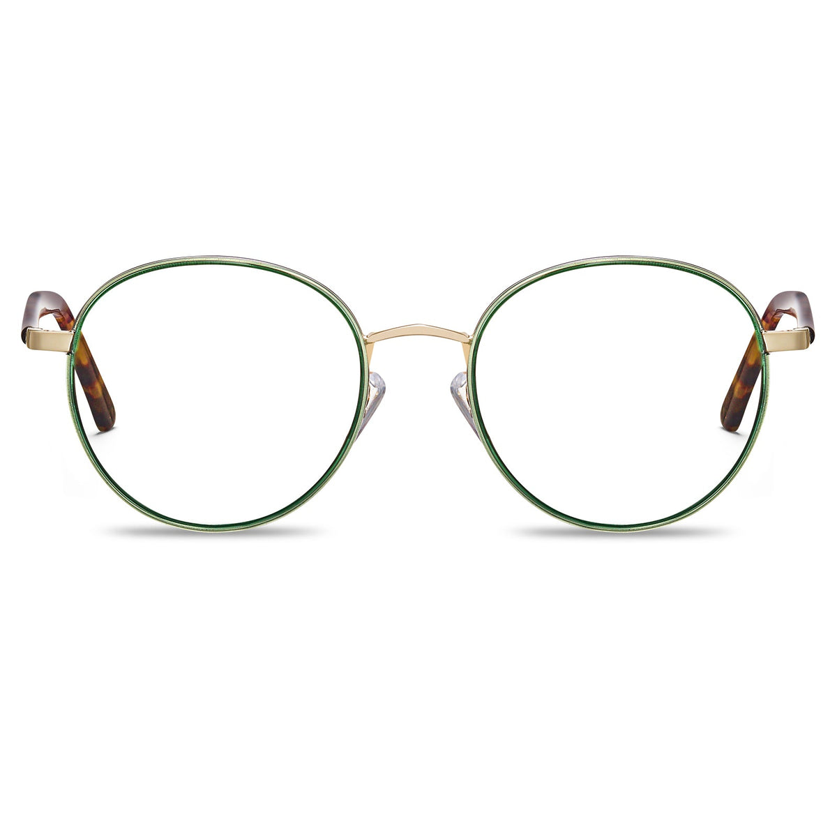 Carfia Monterey Green Metal Round Prescription Glasses Eyeglasses for Unisex, Front View