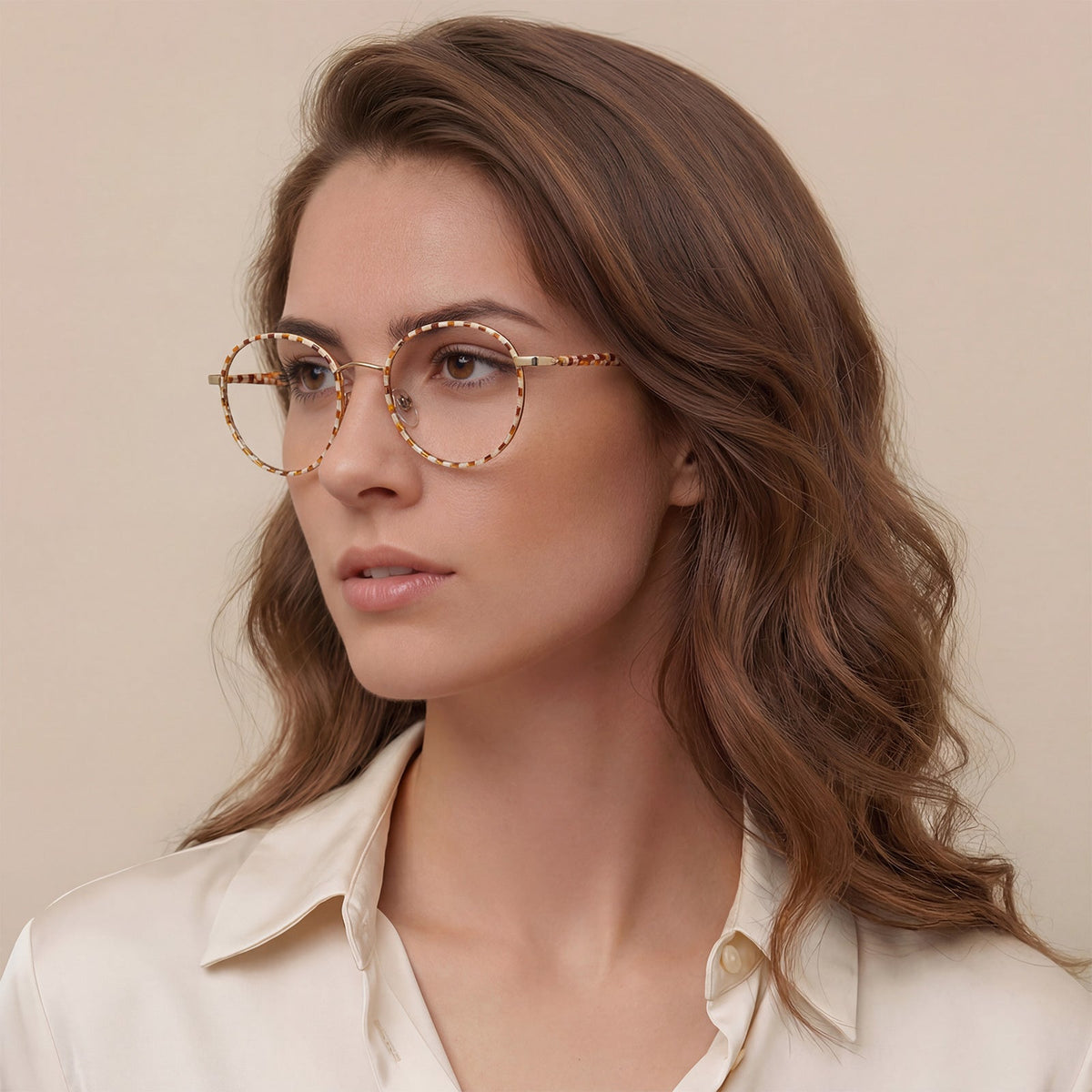 Carfia Monterey Amber Metal Round Prescription Glasses Eyeglasses for Unisex, Lifestyle View