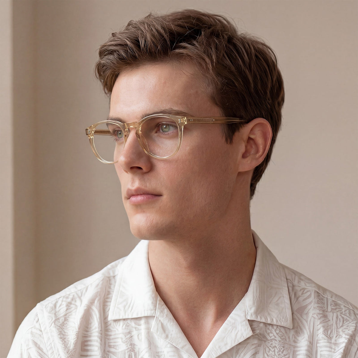 Carfia Orlanda-FL05 Transparent-Gold Acetate Round Prescription Glasses Eyeglasses for Unisex, Lifestyle