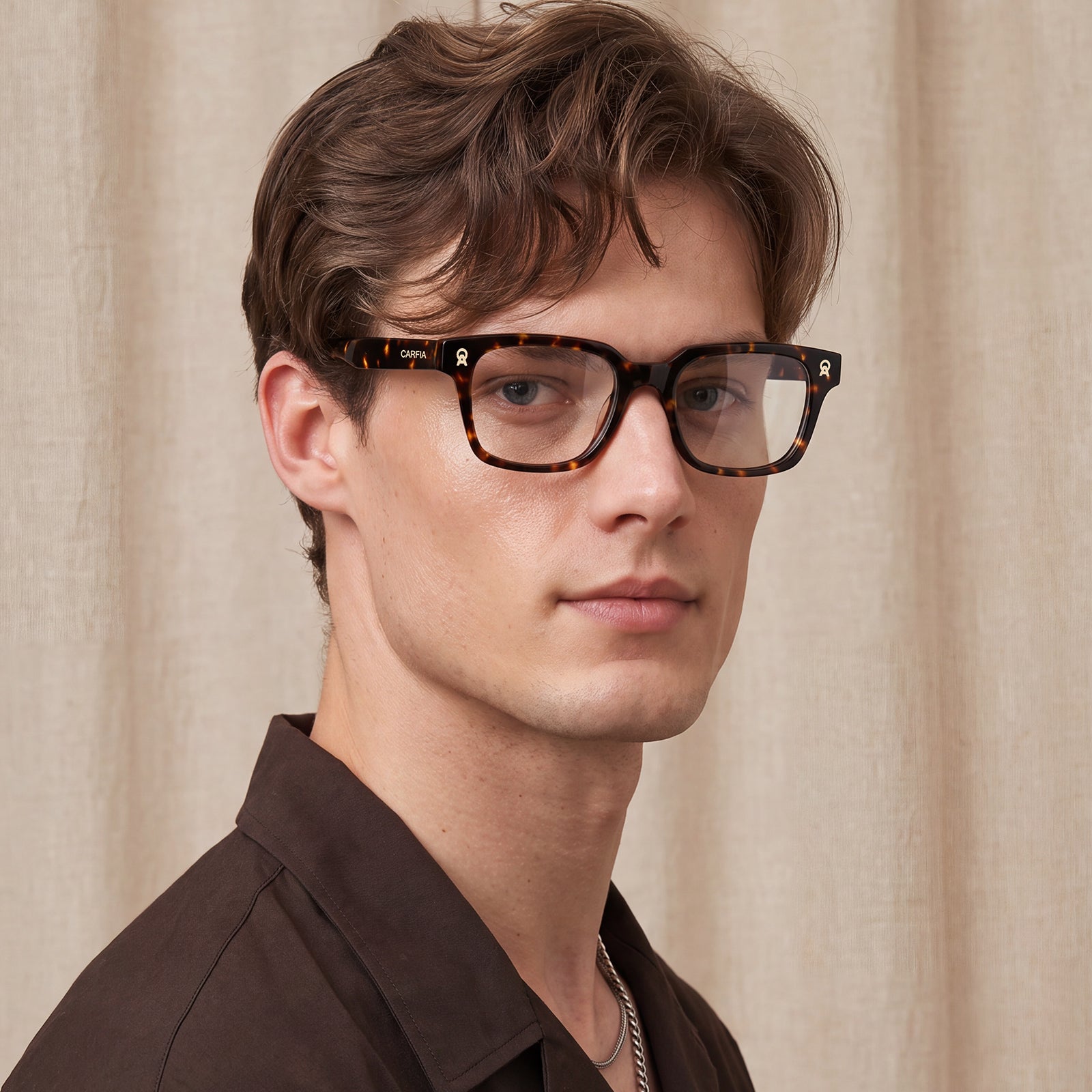 Tortoise Acetate Eyeglasses Italian Designer Frames CARFIA Eyewear men model fashion