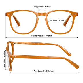Orange brown square optical glasses front view - Italian design vintage eyeglasses-size