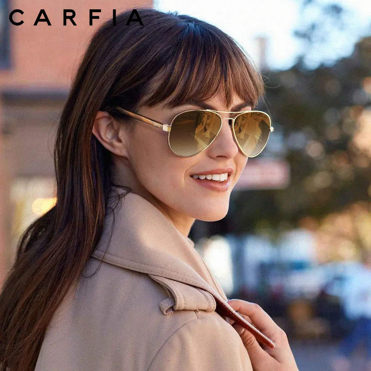 Carfia Poptart-C05 Gold Metal Aviator Polarized Sunglasses for Women, Lifestyle