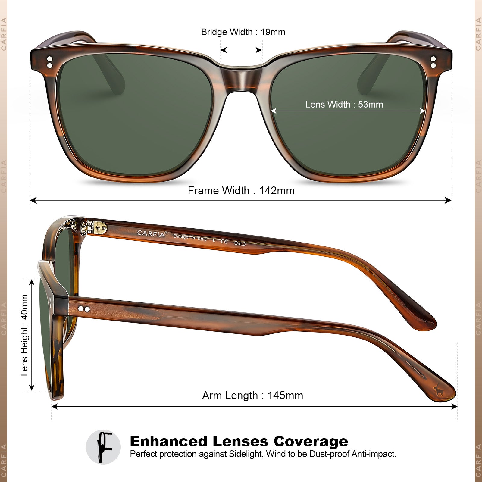 Brown Striped Frame with Green Lenses Wayfarer Sunglasses | CARFIA