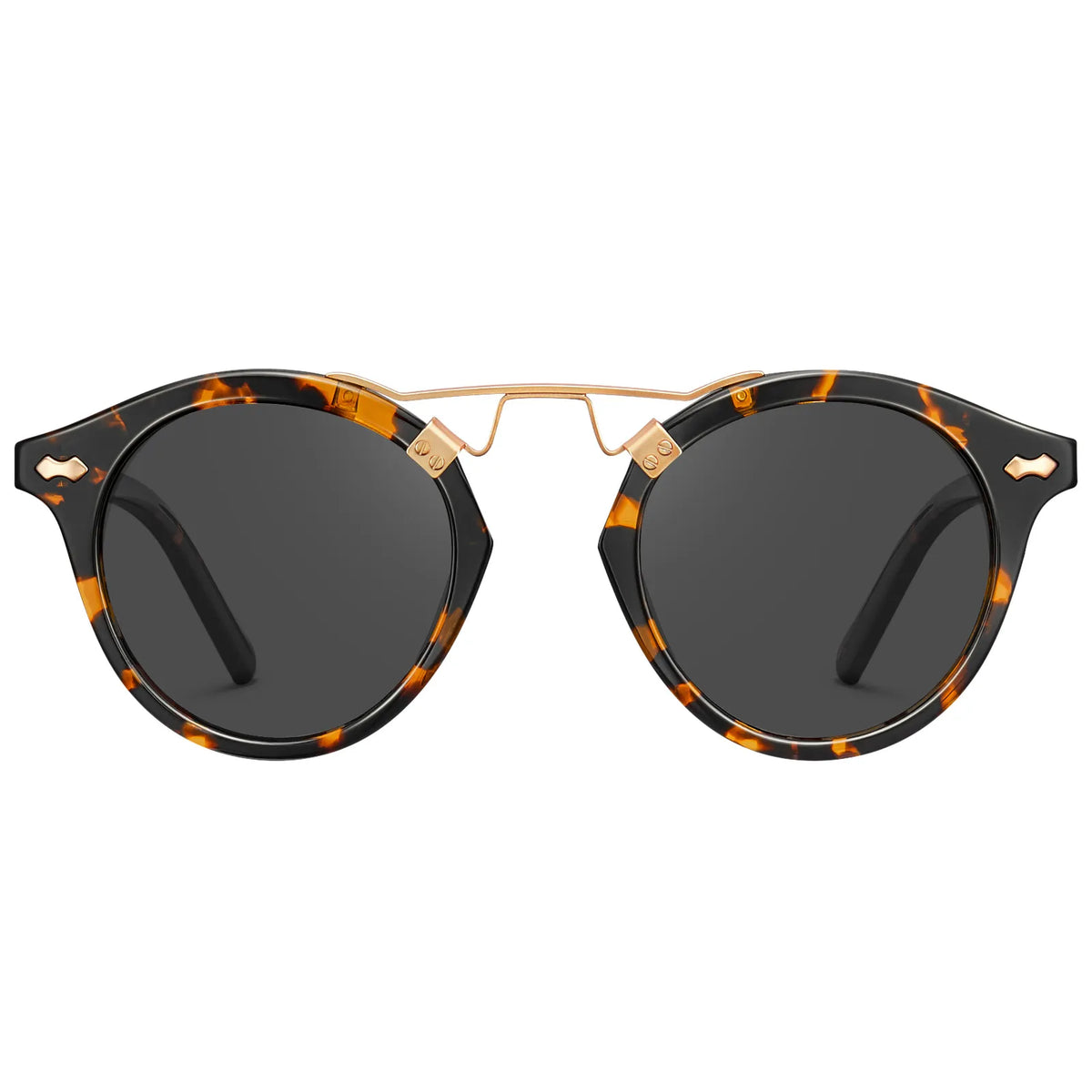 Acetate Polarized Retro Double Bridge Eyewear Metal Brow Round Sunnies
