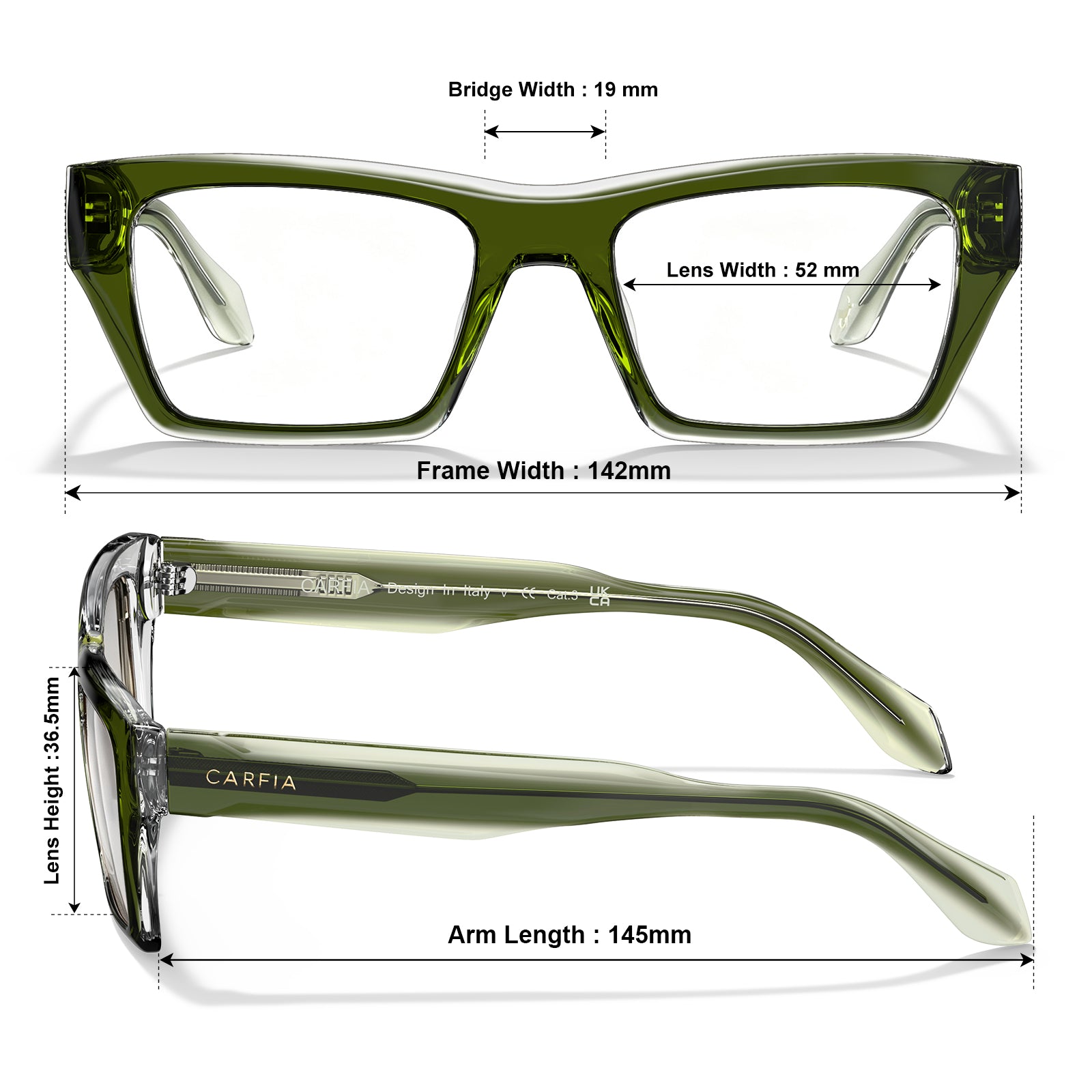 carfia Prescription Eyeglasses green Italian Acetate Frames For Women sizes