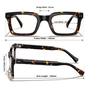  Square Tortoiseshell Eyeglasses | Italian Acetate Prescription Frames sizes