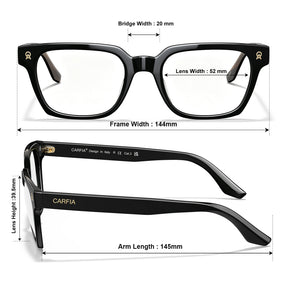 carfia Premium Italian Acetate Eyeglasses Timeless Black Frame Design sizes