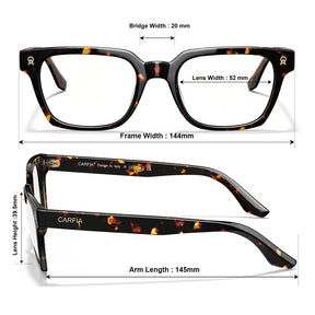 CARFIA Camet Rectangular Eyeglasses  Italian Designed Dark Tortoise Acetate Frames sizes