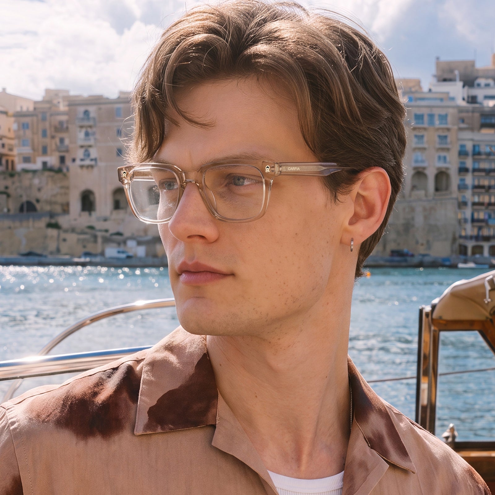 CARFIA Camet Rectangular Eyeglasses  Italian Designed clear gold Acetate Frames men lifestyle