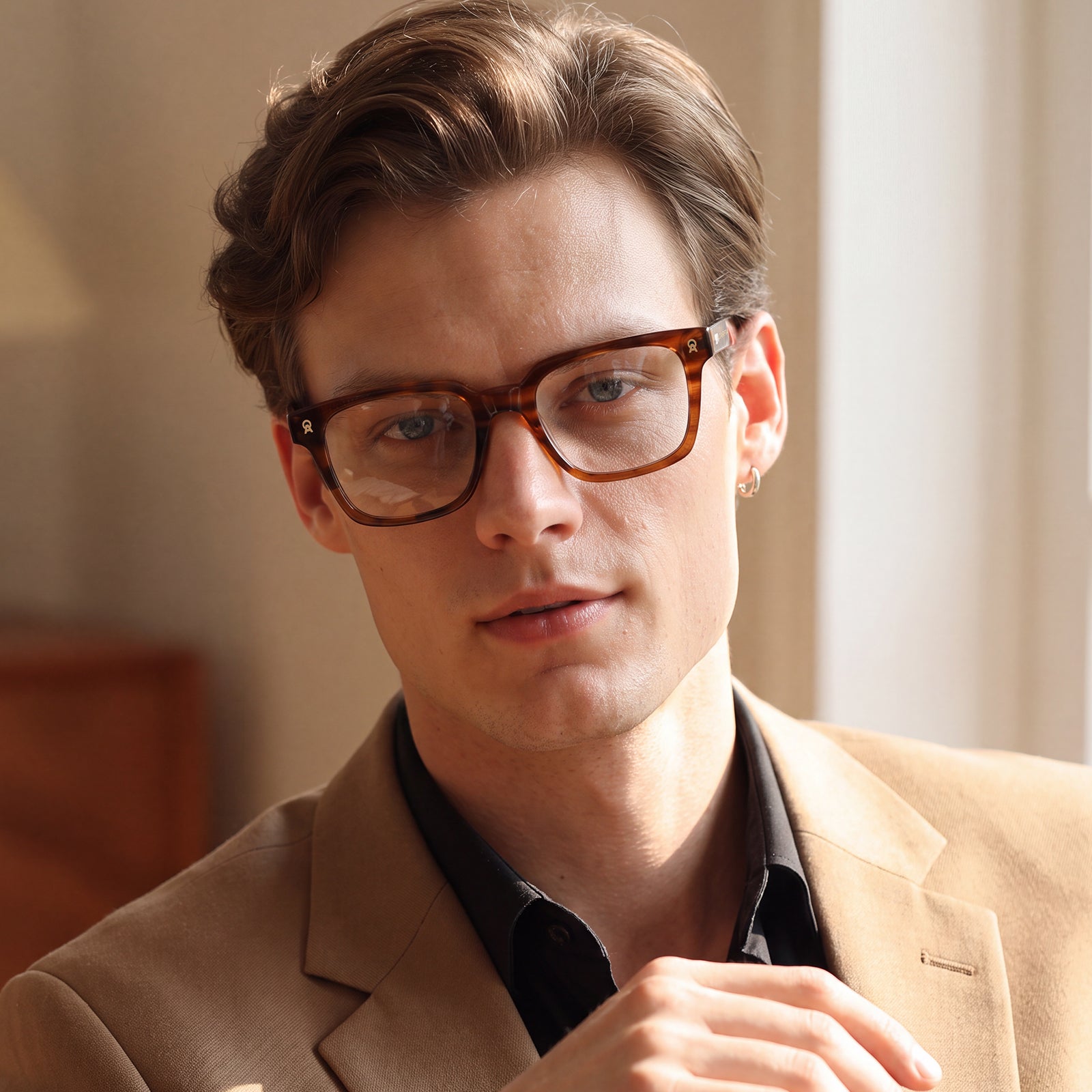 CA6232 CARFIA Camet Rectangular Eyeglasses – Italian-Designed Brown Acetate Frame  men lifestyle