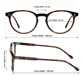 CARFIA Vinyl FC03 prescription glasses Tortoise Round Acetate Eyeglasses sizes