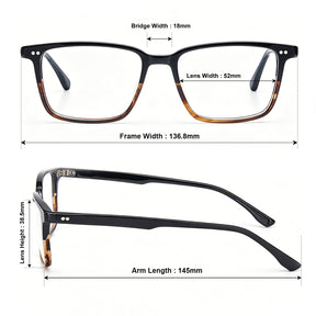 CARFIA Martia Square Eyeglasses in Black Tortoise rx glasses sizes