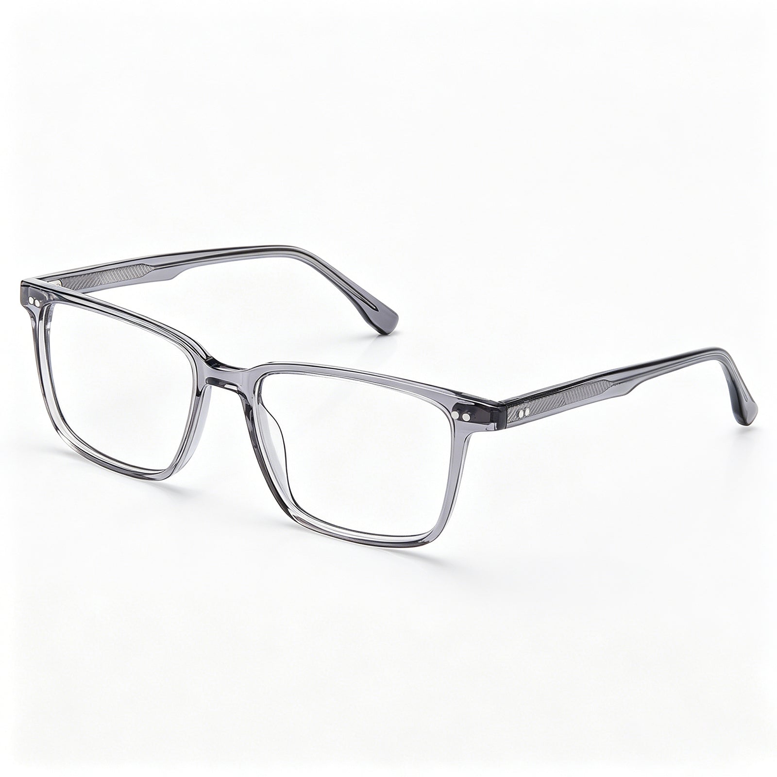 CARFIA Martia grey acetate eyeglasses side view – 145mm temple arm, full-rim square frame angle