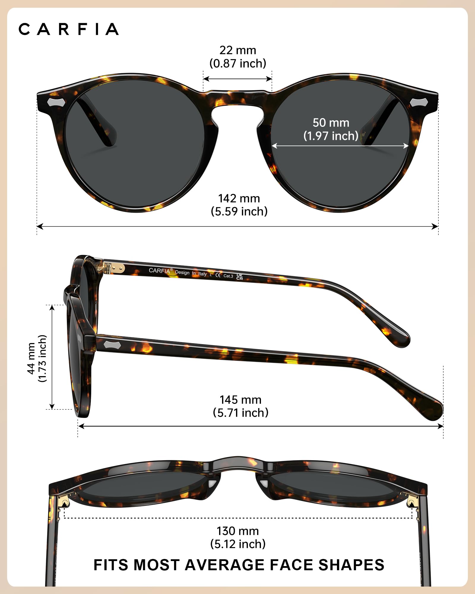 Carfia Concord-L04-RX Tortoise Acetate Heart Polarized Eyeglasses for Men, Additional View