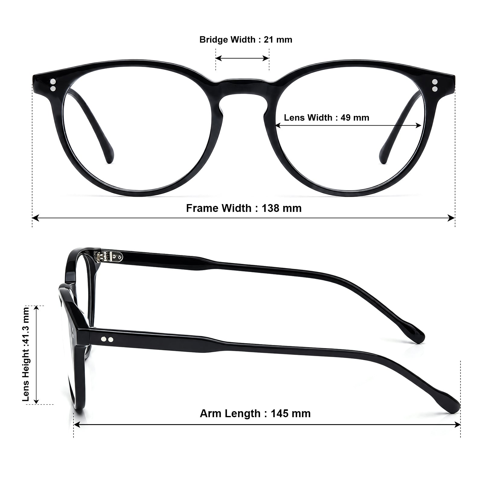 CARFIA Vinyl FC01 Black Round Acetate Eyeglasses handmade eyewear sizes