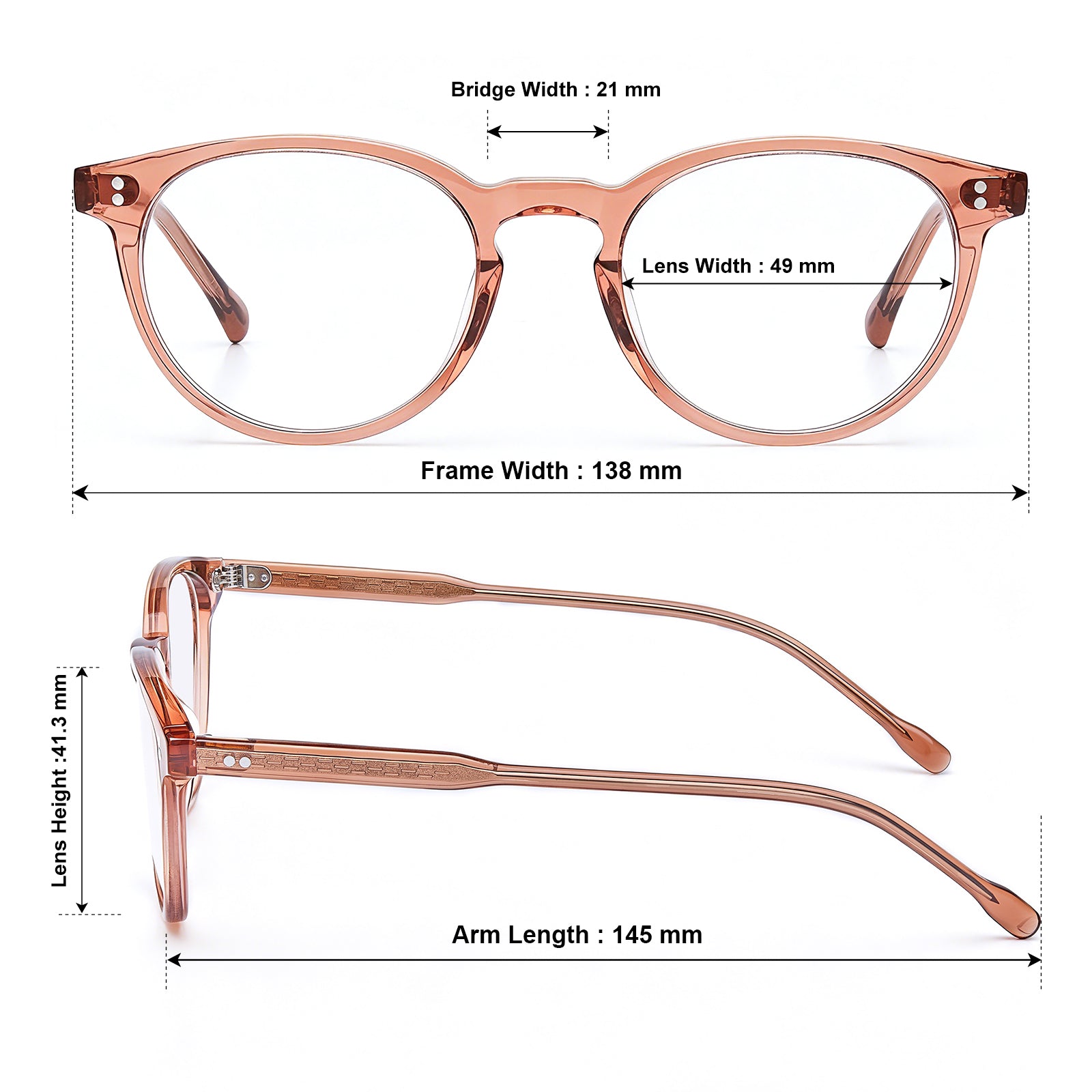 CARFIA Vinyl FC02 Crystal Brown Round Acetate Eyeglasses handmade eyewear sizes