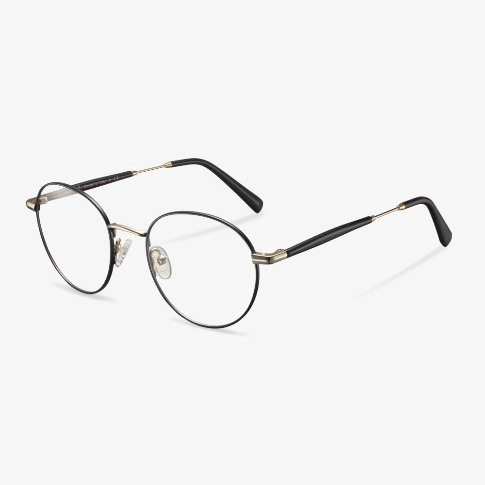 Carfia Benedict-T10101 Black Metal Round Eyeglasses for Women, angle View