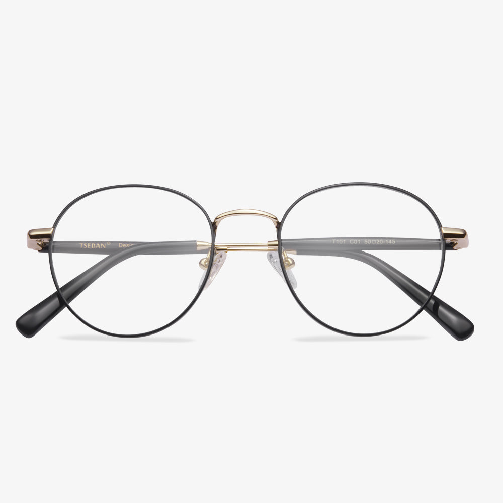 Carfia Benedict- T10101 Black Metal Round Eyeglasses for Women, fold View