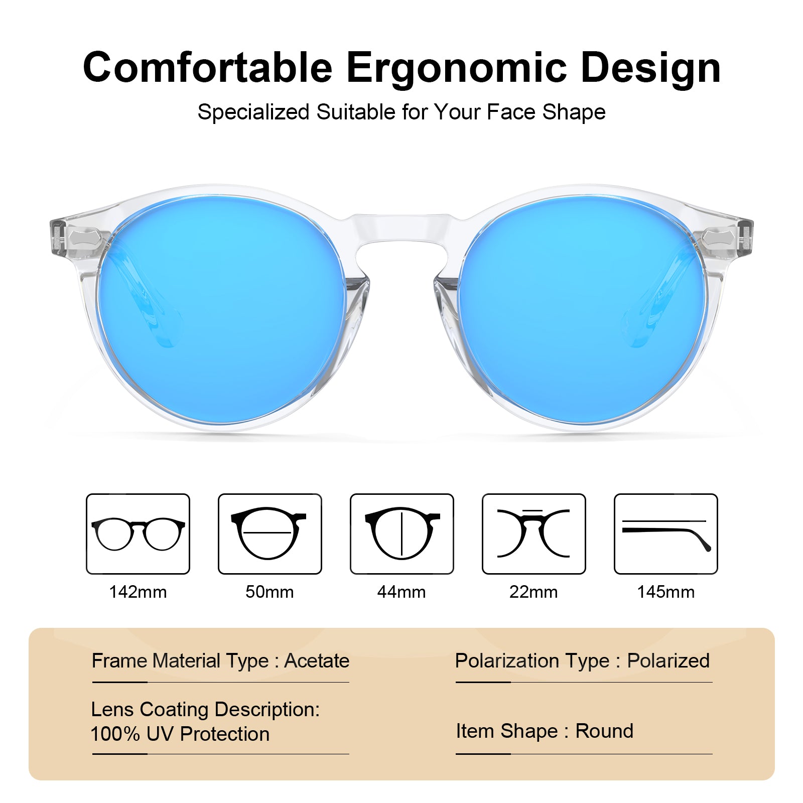 Carfia CA5288-L10 Men's Sunglasses with Polarized UV Protection,sizes view