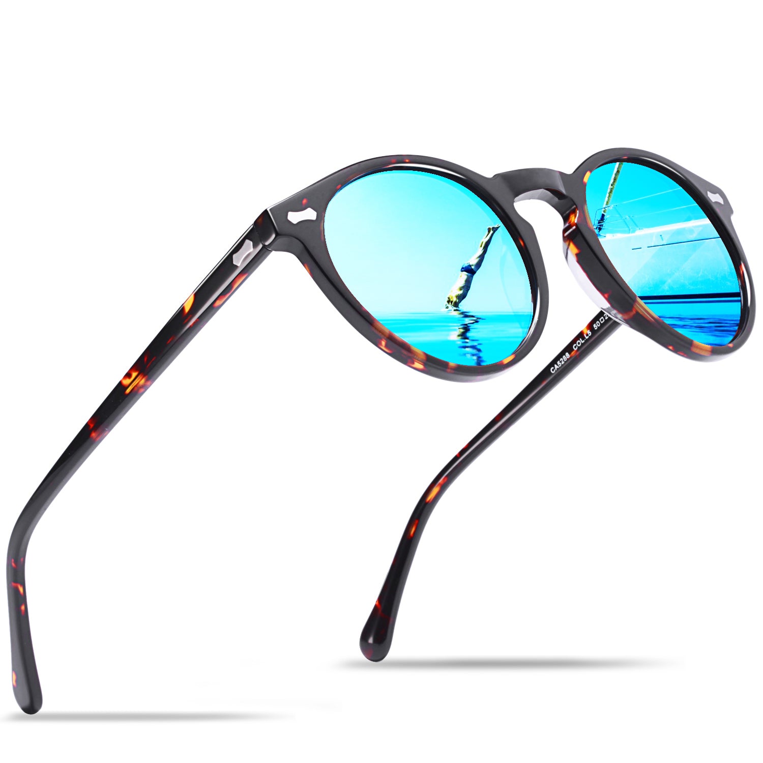 Carfia Concord CA5288-L05 Tortoise Acetate Round Polarized Prescription Sunglasses for Men,side View