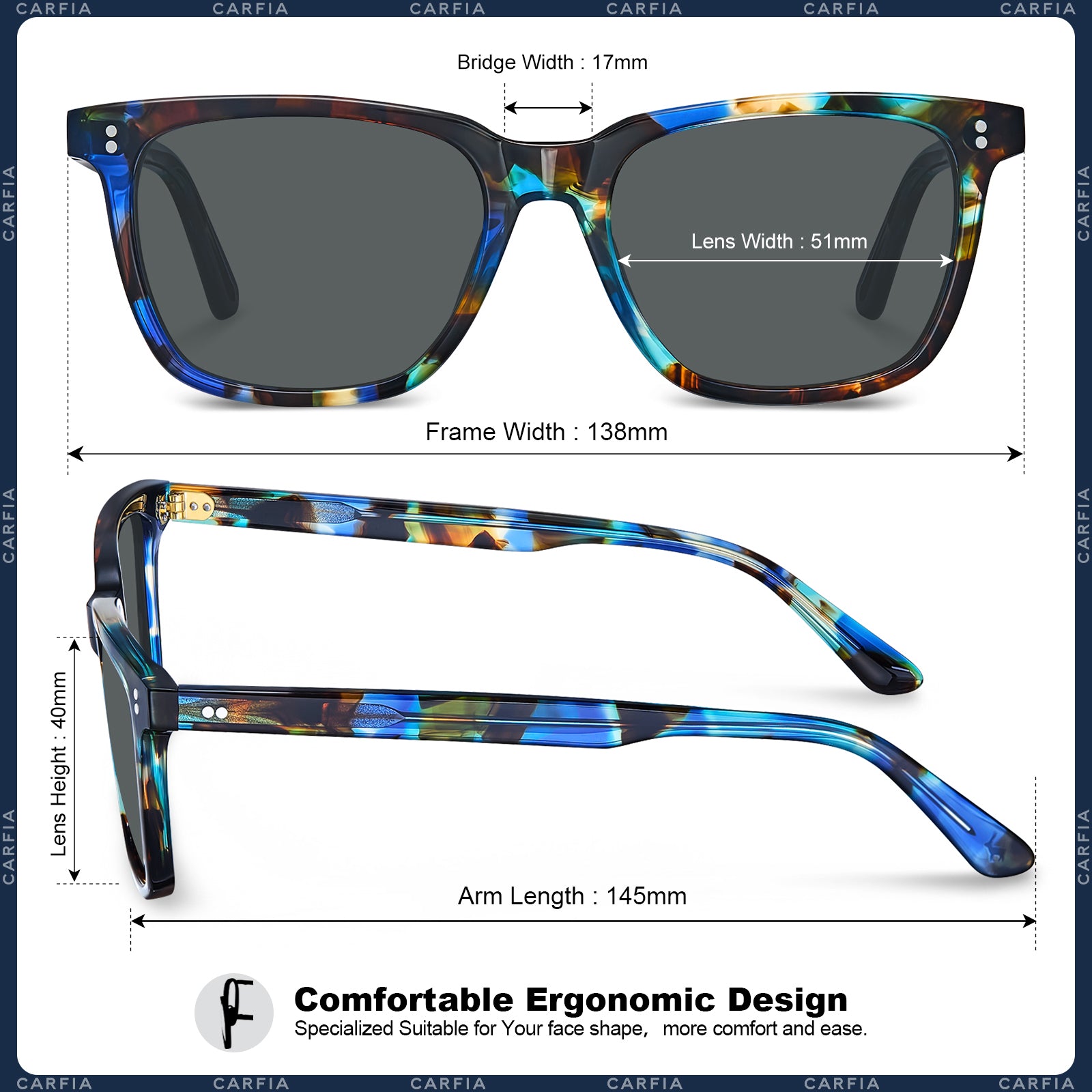 Carfia Kenora-C17 Black Acetate Heart Polarized Sunglasses for Women, Additional View