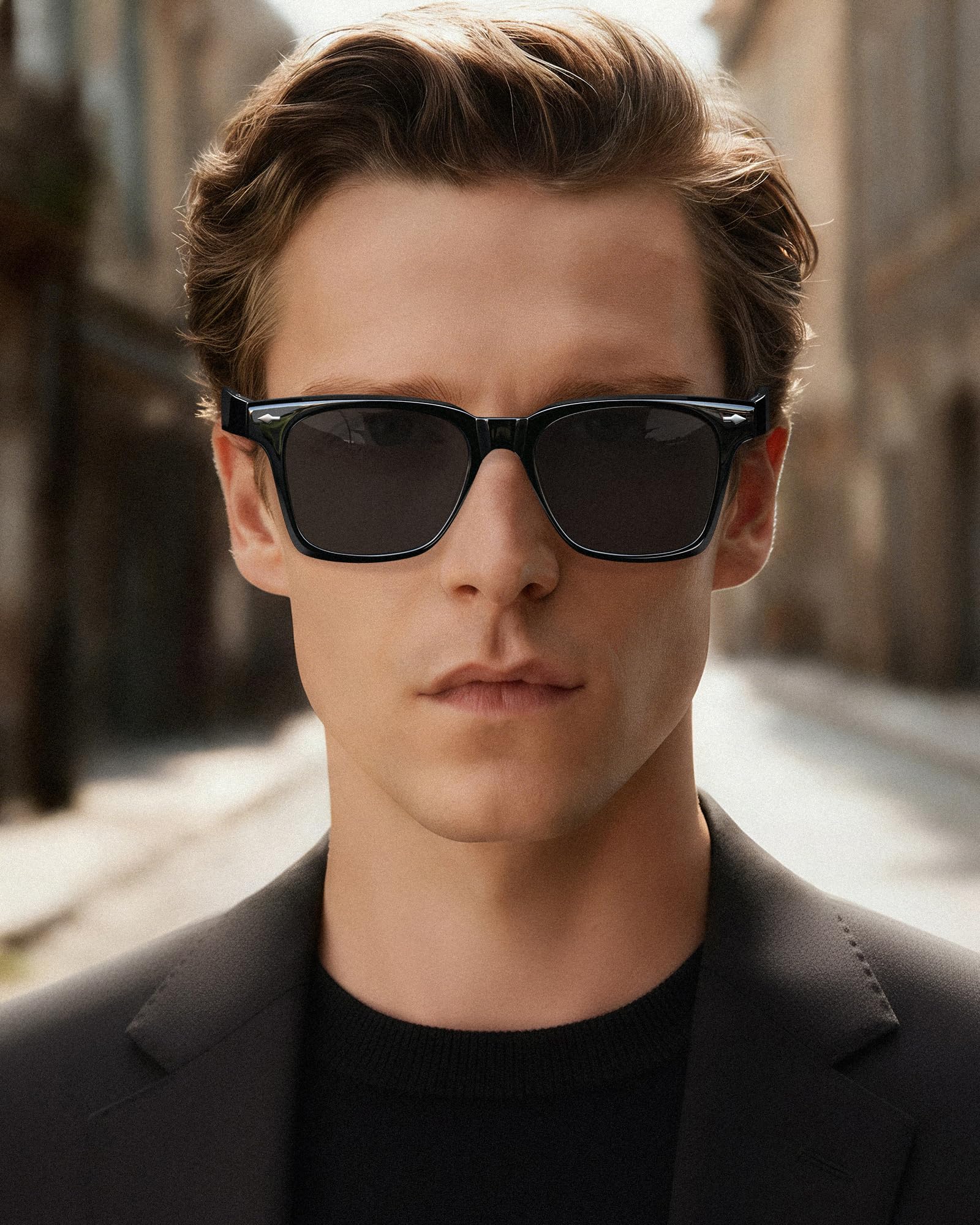 Carfia Peoria-C1 Black Heart Polarized Sunglasses for Men, on Model