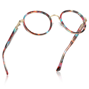Carfia Women's Round Prescription Eyeglasses Colorful Tortoiseshell Acetate Frames fly