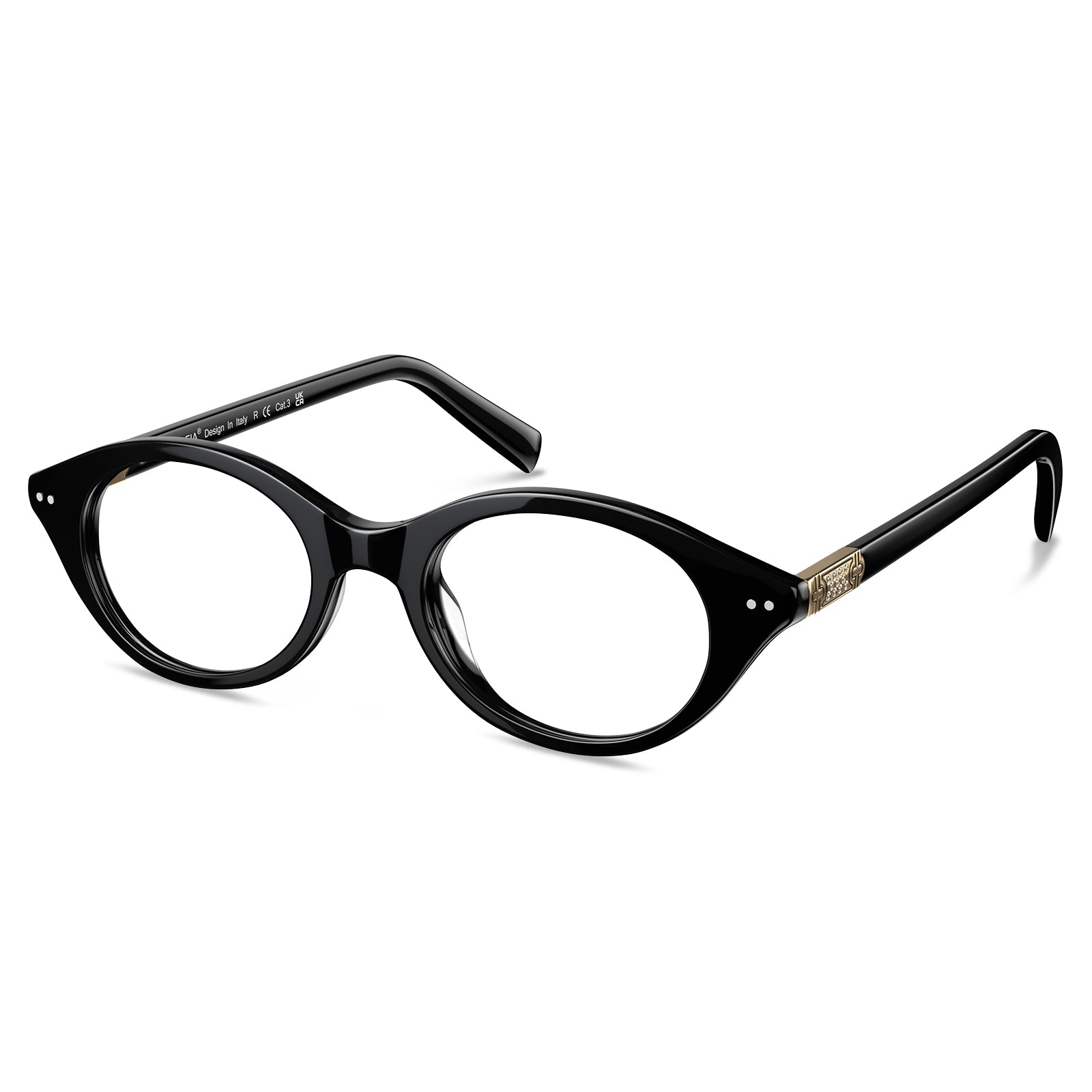 Carfia Black Oval Acetate Eyeglasses Italian Design Women's Frames-angle