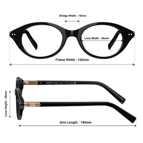 Carfia Black Oval Acetate Eyeglasses Italian Design Women's Frames-sizes