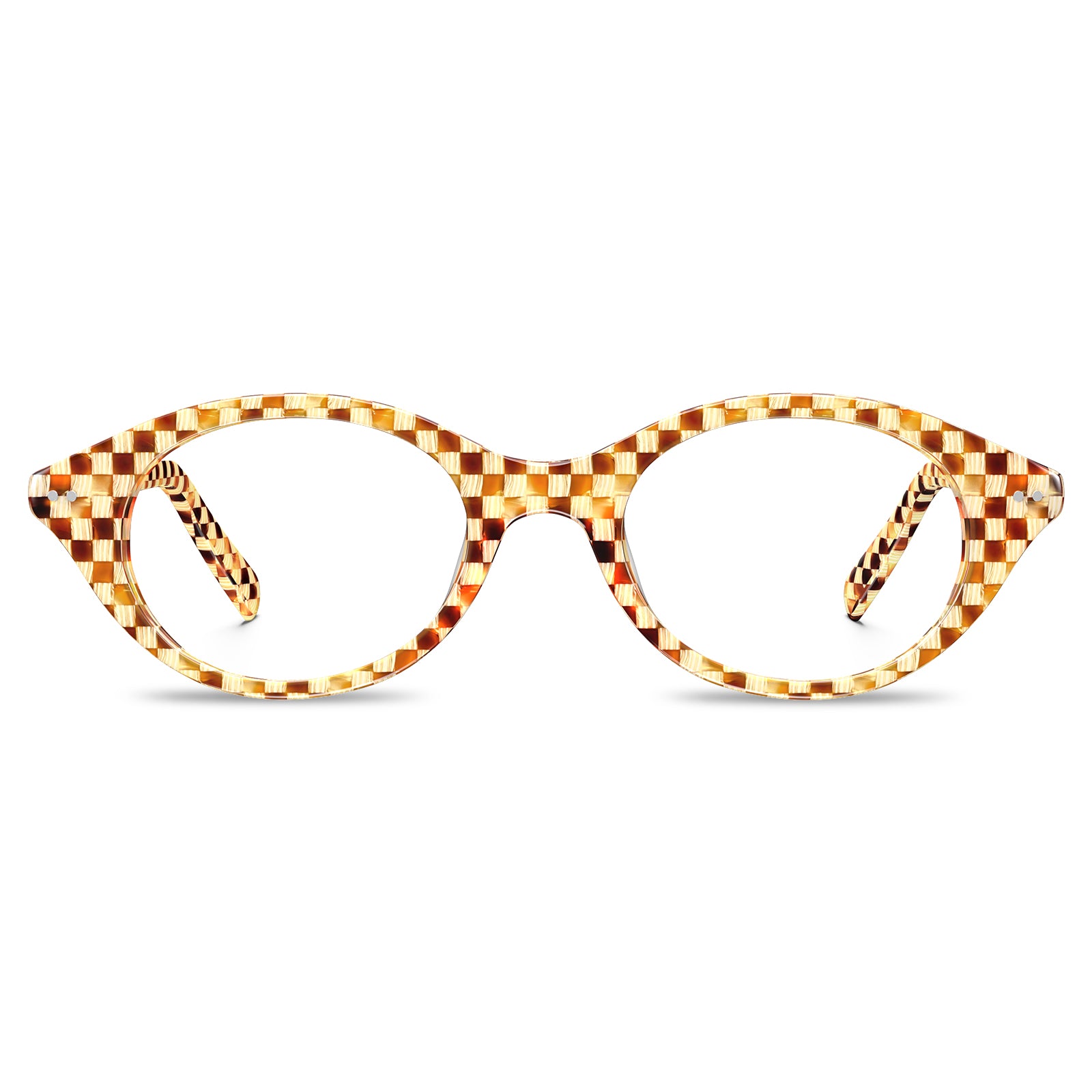 Carfia Checkered Oval Acetate Eyeglasses  Italian Design Bold Fashion Frames front
