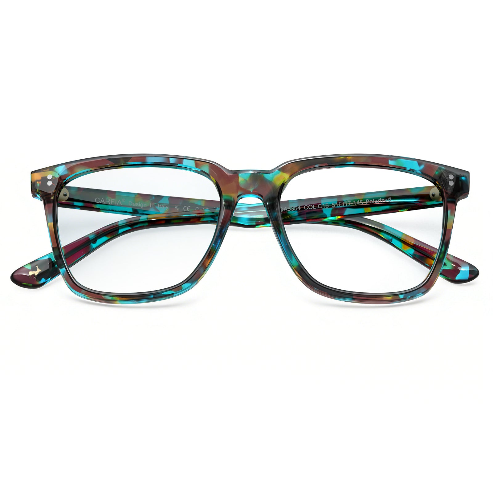 Carfia Kenosha Square Eyeglasses Bold Tortoise Pattern Timeless Style frame flod