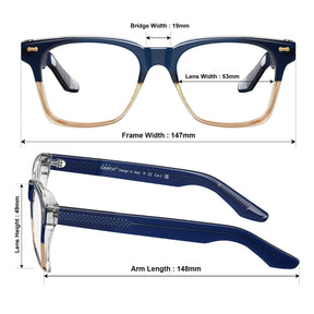 Carfia Men's Large Eyeglasses Italian Design Frame Blue Light Blocking Eyewear sizes