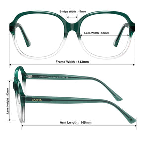 Carfia Oversized Green Eyeglasses Women | Italian Acetate Square Frames sizes