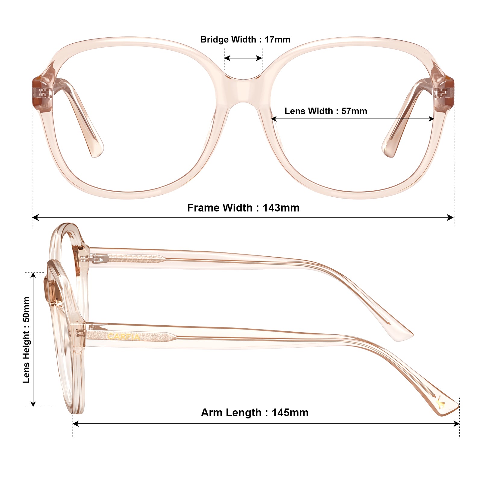 Carfia Oversized Pink Acetate Eyeglasses for Women Italian Optical Frames Square handmade eyewear size