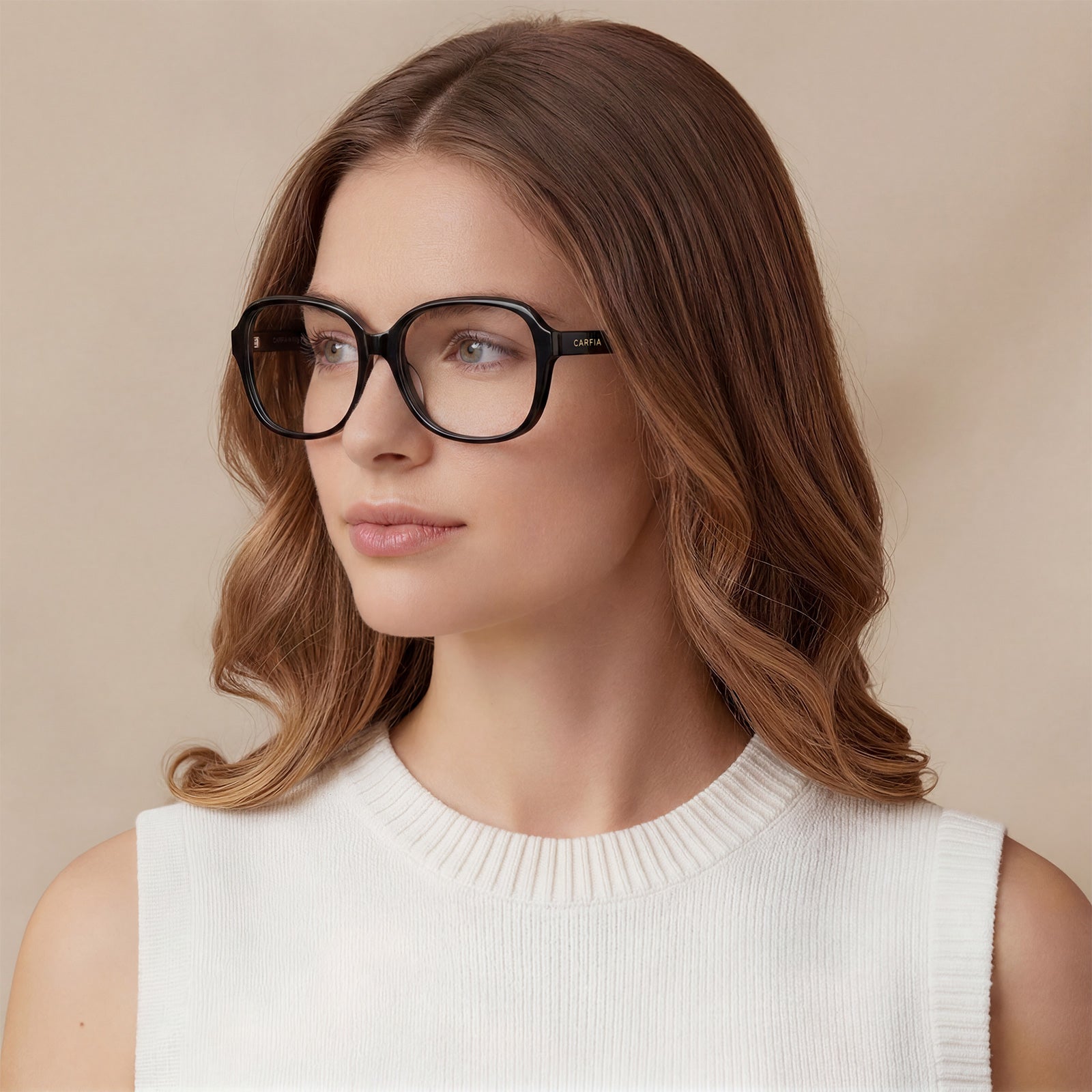 Carfia Oversized Square Black Acetate Eyeglasses for Women Italian designer Optical Frames women lifestyle