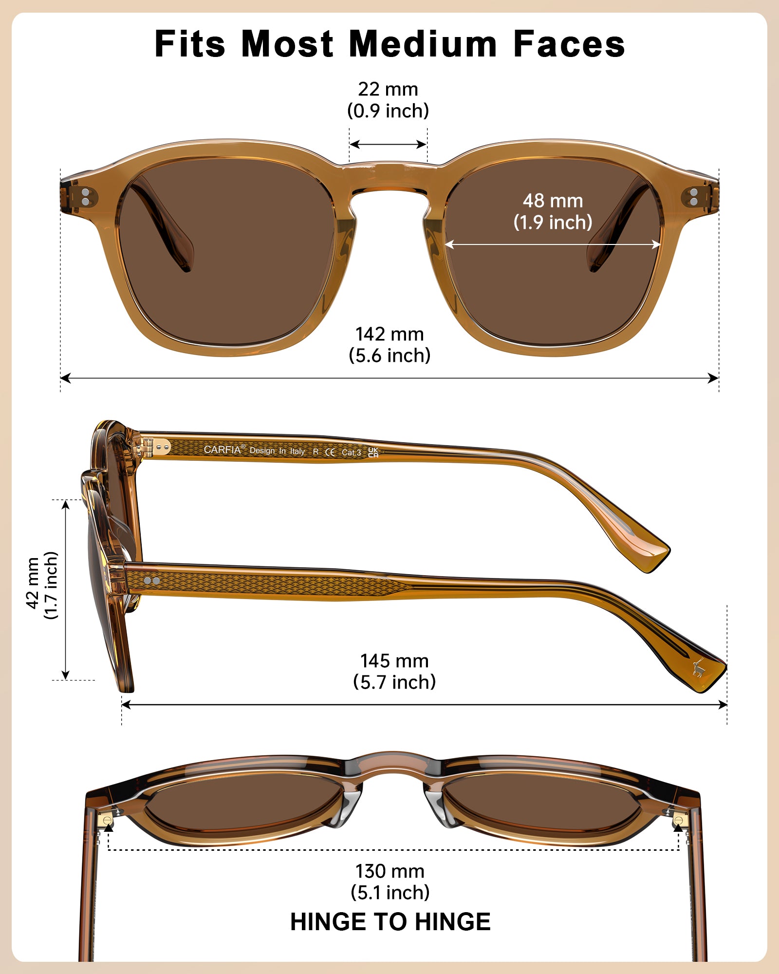Carfia Prescription Sunglasses CA5401-C05 Imported Italian Acetate Frame  sizes
